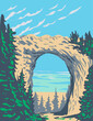 WPA Poster art of Arch Rock located in Mackinac Island within Mackinac National Park in Michigan that existed from 1875 to 1895 done in works project administration style or federal art project style.