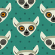 Seamless pattern with heads of lemurs. Exotic cute animals of madagascar and africa. Vector illustration in flat style