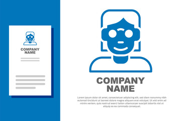 Blue Hacker or coder icon isolated on white background. Programmer developer working on code, coding, testing, debugging, analysing. Logo design template element. Vector