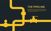 Pipeline Background Concept. Oil Flat Vector Design. Pipeline Construction Isolated On Black