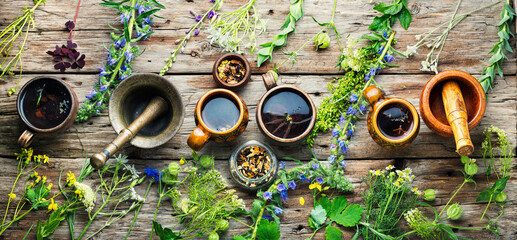 Wall Mural - Herbal flower tea and plants