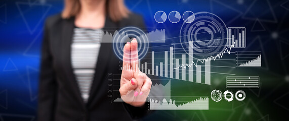 Poster - Woman touching a financial analysis concept