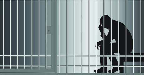 Silhouette illustration of a man in jail.