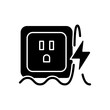 Power surge black glyph icon. Brief overvoltage spikes. Unexpected electricity flow interruption. Equipment damage. Electrical fire risk. Silhouette symbol on white space. Vector isolated illustration