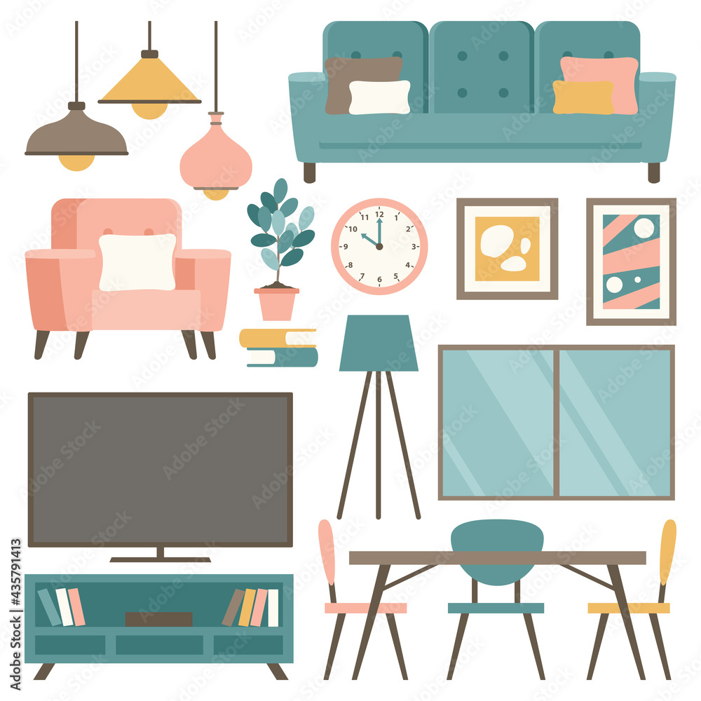 Interior Design Concept With Flat Furnitures Stock Vector | Adobe Stock