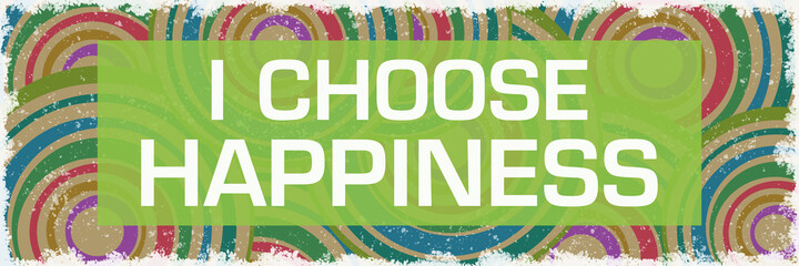 Sticker - I Choose Happiness Colorful Circles Rings Vintage Horizontal Box Text 