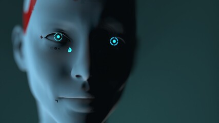Wall Mural - portrait of a robot woman close up concept of emotions and feelings of machine intelligence