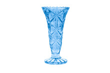 Crystal Blue Clear Vase On A White Background
