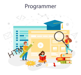 Wall Mural - programming concept. it education, student writing a software