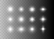 Sparkles And Stars Isolated. Glowing Light Effects With Sparks And Flares. Vector Illustration