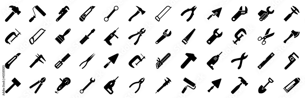 Instrument icons set. Construction tool icon collection – vector - obrazy, fototapety, plakaty 