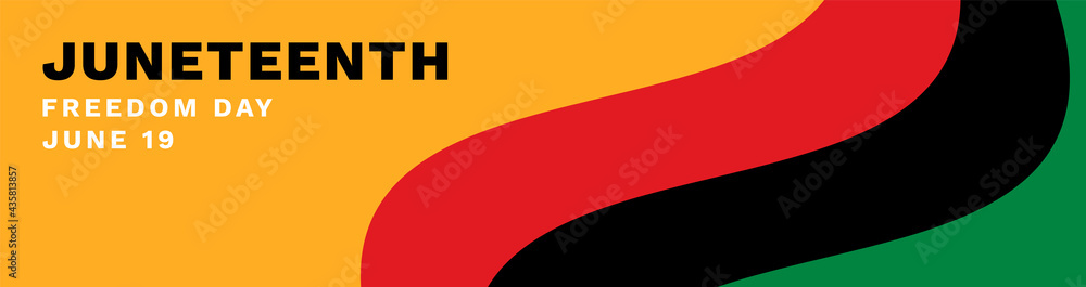 Juneteenth Banner Vector. Waving Pan-African Flag on Orange Background. Juneteenth Freedom Day Text. - obrazy, fototapety, plakaty 