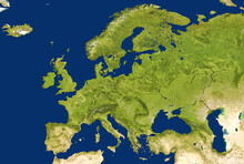 Europe Map In Global Satellite Photo. Elements Of This Image Furnished By NASA.