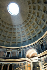 Wall Mural - Dome inside Pantheon, Rome, Italy. Famous oculus and light ray.