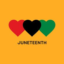 Juneteenth Square Banner With Hearts In Pan-African Flag Colours. Vector Illustration Symbolising Juneteenth Freedom Day.