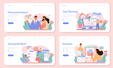  Businessperson personal assistant web banner or landing page set