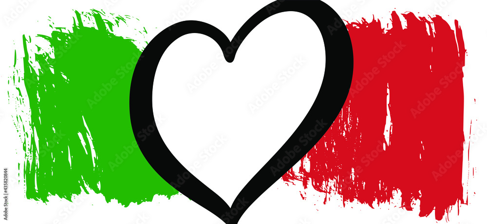 Italy flag with love heart logo. For Europe, eurovision. Music festival song, contest. Flat vector pictogram. Winnar 2021. - obrazy, fototapety, plakaty 
