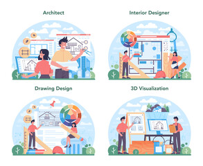 Wall Mural - architecture concept set. idea of building project and construction work