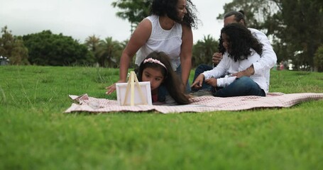 Poster - Indian parents having fun doing picnic playing with their children - Family, summer and love concept