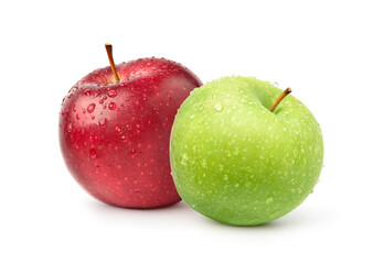 Wall Mural - fresh red and green apple fruits with water droplets isolated on white background.