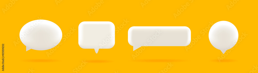 Set of four 3D speech bubble icons, isolated on orange background. 3D Chat icon set. - obrazy, fototapety, plakaty 