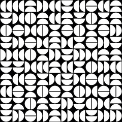 Aufkleber - White half of shapes. Vector seamless half circles and black background.