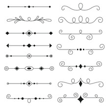 Calligraphic Ornament Set. Vintage Decorations - Calligraphic Ornaments,  Dividers, Borders And Lines. For Invitations, Banners, Posters, Placards, Badges. Vector Isolated Illustration.