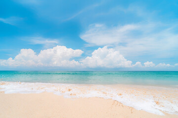 Wall Mural - beautiful tropical beach with blue sky and white clouds abstract texture background. copy space of s