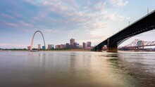 Downtown Cityscape With The Bridge And Arch On The Mississippi River In St. Louis, Missouri