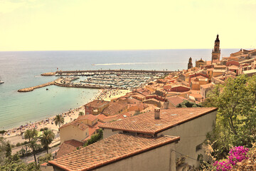 Wall Mural - Sunset in the port of Menton, France