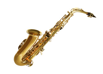 Wall Mural - Beautiful saxophone isolated on white. Musical instrument