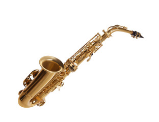 Wall Mural - Beautiful saxophone isolated on white. Musical instrument