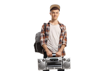 Canvas Print - Guy holding a boombox radio