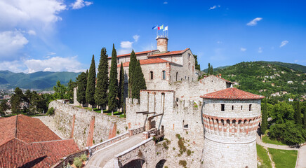 Wall Mural - Drone view of the historic castle in Brescia city. Lombardy, Italy