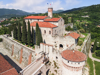 Wall Mural - Drone view of the architectural complex of the castle in Brescia city. Lombardy, Italy