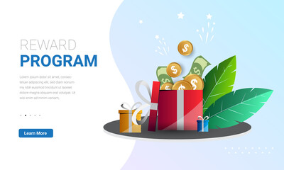 Loyalty program and get rewards, flat design for landing page, template, web banner, ui, cover, mobile app, banner. Vector illustration