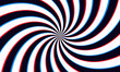 Hypnotic illustration: overimposed pinwheels (black, red and blue), giving the illusion of blades and possibly a headache to the viewer.

