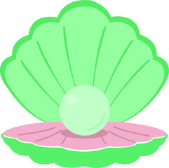 Green pearl in a shell vector illustration