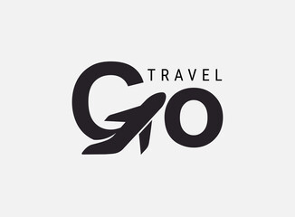 Go travel logo. Design lettering G Air Travel. Vector simple black and white concept. Trendy logo for branding, calendar, card, banner, cover. Isolated on white background.