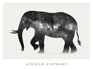 Sticker - Elephant silhouette. Abstract animal shape. Night starry sky