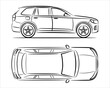 © Art_freeman - Modern suv car abstract silhouette on white background. Raster copy line art. Vehicle icons set view from side and top