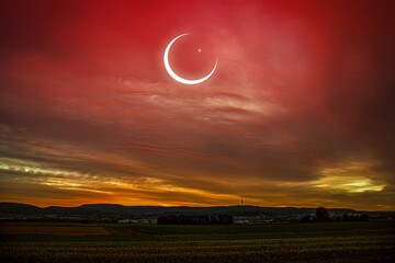 Wall Mural - crescent moon with beautiful sunset background . bright sky