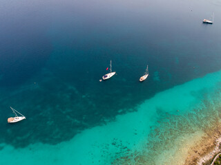 Wall Mural - Croatian islands and sailing ships from drone view