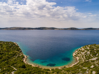 Wall Mural - Croatian islands and sailing ships from drone view