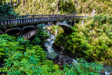 Wall Mural - Bridge Over Wailua Nui Stream at Upper Waikani Falls On The Road to Hana, Haiku, Maui, Hawaii, USA