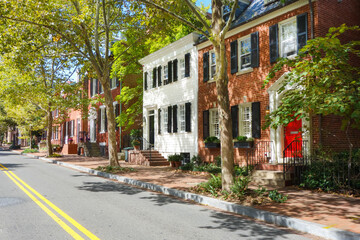 Historical Georgetown street in springtime - Washington D.C. United States