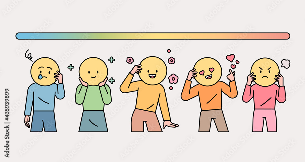 A person's emotions in color levels. Sad color, happy color, and angry ...