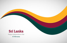 Abstract Shiny Sri Lanka Wavy Flag Background. Happy Independence Day Of Sri Lanka With Creative Vector Illustration