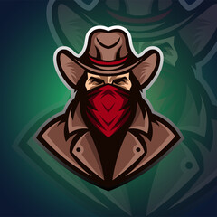 Wall Mural - Vector Illustration cowboy logo mascot with red mask for teammate, suitable for your team logo in the field of esports, and it could also be for T-shirts, labels, services, etc.