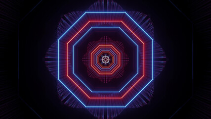 Sticker - 3D rendering of a futuristic background with geometric shapes and glowing neon lights